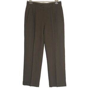Zignone Dress Pants Mens 33x30 Brown 100% Wool Pleated Cuffed Made In Italy Nice